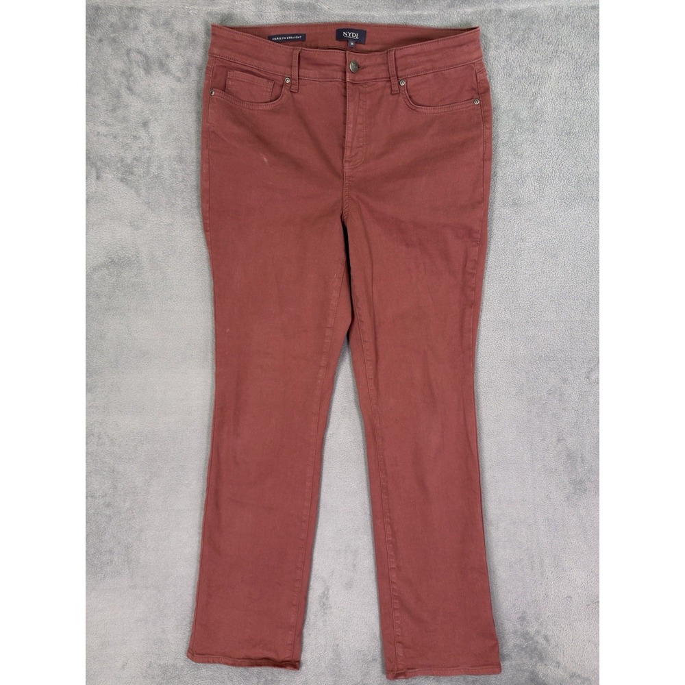 NYDJ Jeans Womens 10 Red Burgundy High Rise Marilyn Straight Stretch Denim